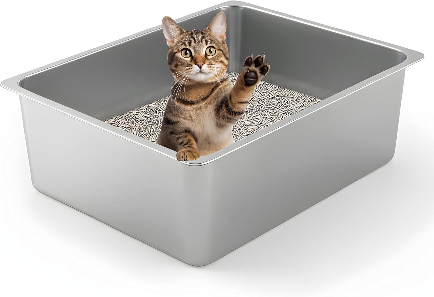 topā Stainless Steel Cat litter Boxes for Big Cats & Easy Cleaning